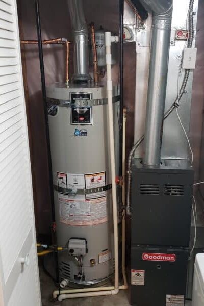new Bradford White 50 gallon gas water heater installed after tank failure
