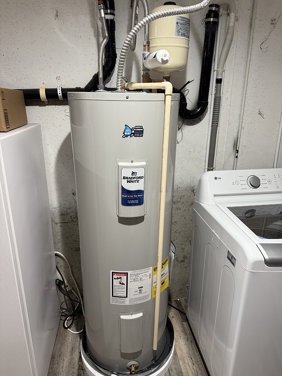 new 50 gallon electric water heater installed with descaler system in Coeur d'Alene home