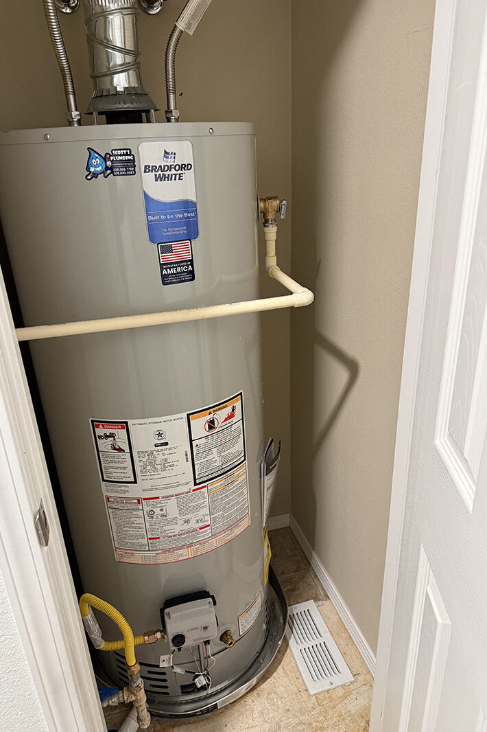 new Bradford White 50 gallon gas water heater installed after replacement in Hayden Idaho
