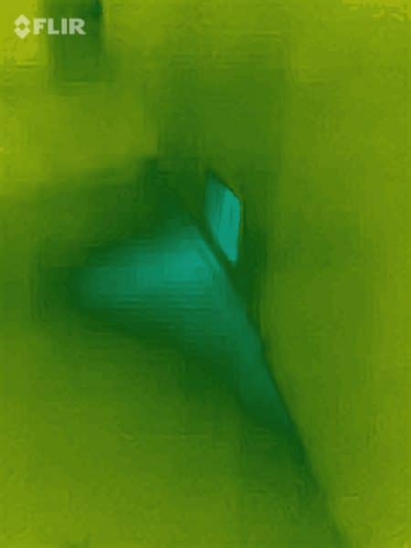infrared FLIR image showing cold water leak under concrete slab as blue area