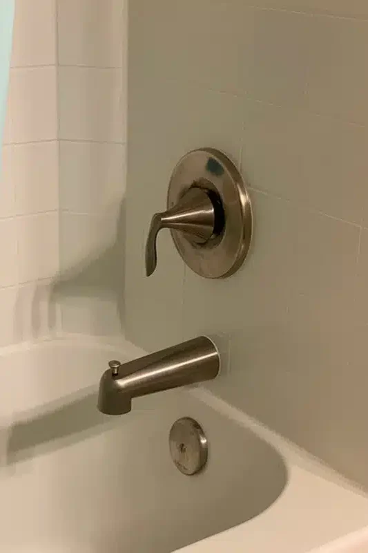 moen eva brushed nickel tub and shower trim installed on existing valve