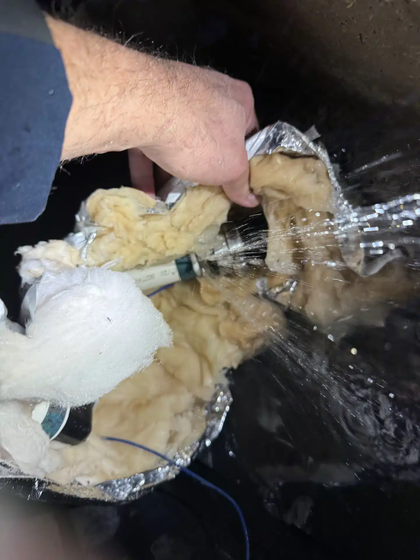 plumbing-leak-repair-post-falls-home Active water leak being located and repaired inside residential wall in Post Falls